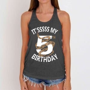 Its My 5th Birthday 5 Years Old Snake Boy And Girl Party Women's Knotted Racerback Tank