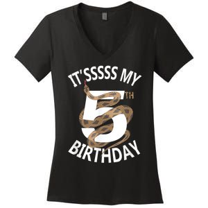 Its My 5th Birthday 5 Years Old Snake Boy And Girl Party Women's V-Neck T-Shirt