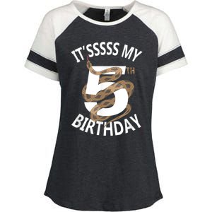 Its My 5th Birthday 5 Years Old Snake Boy And Girl Party Enza Ladies Jersey Colorblock Tee