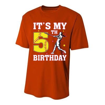 ItS My 5th Birthday Softball Player Girl 5 Years Old Performance Sprint T-Shirt