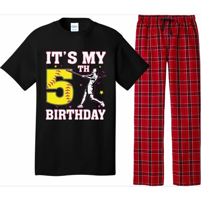 ItS My 5th Birthday Softball Player Girl 5 Years Old Pajama Set