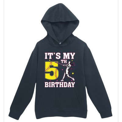 ItS My 5th Birthday Softball Player Girl 5 Years Old Urban Pullover Hoodie