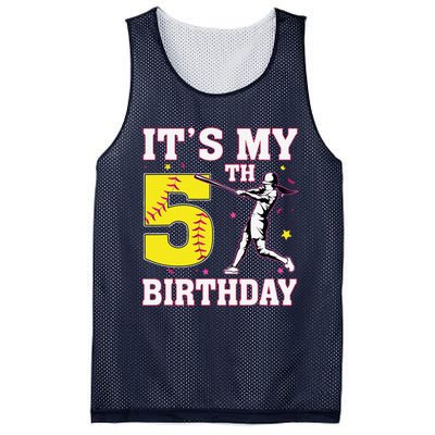 ItS My 5th Birthday Softball Player Girl 5 Years Old Mesh Reversible Basketball Jersey Tank