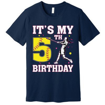 ItS My 5th Birthday Softball Player Girl 5 Years Old Premium T-Shirt