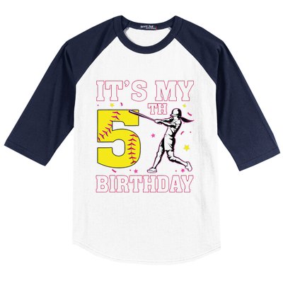 ItS My 5th Birthday Softball Player Girl 5 Years Old Baseball Sleeve Shirt