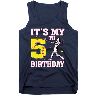 ItS My 5th Birthday Softball Player Girl 5 Years Old Tank Top