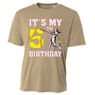 ItS My 5th Birthday Softball Player Girl 5 Years Old Cooling Performance Crew T-Shirt