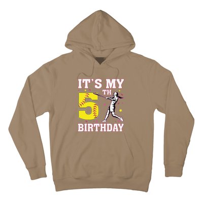 ItS My 5th Birthday Softball Player Girl 5 Years Old Hoodie