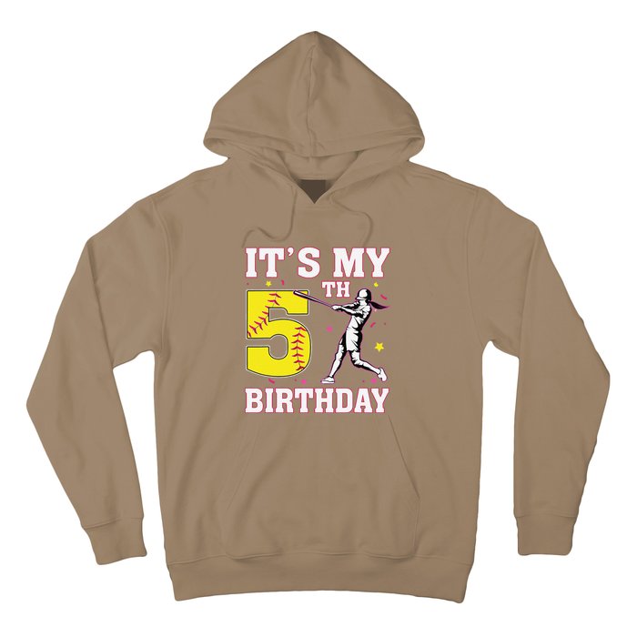 ItS My 5th Birthday Softball Player Girl 5 Years Old Hoodie