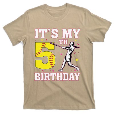 ItS My 5th Birthday Softball Player Girl 5 Years Old T-Shirt