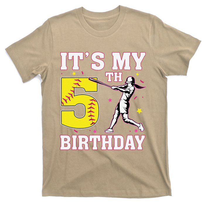 ItS My 5th Birthday Softball Player Girl 5 Years Old T-Shirt