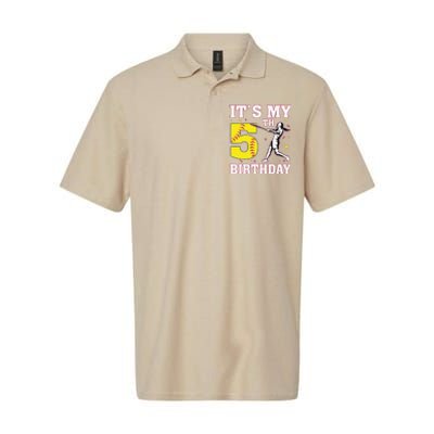 ItS My 5th Birthday Softball Player Girl 5 Years Old Softstyle Adult Sport Polo