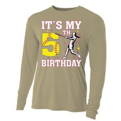 ItS My 5th Birthday Softball Player Girl 5 Years Old Cooling Performance Long Sleeve Crew