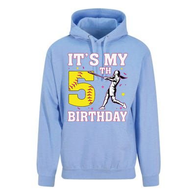 ItS My 5th Birthday Softball Player Girl 5 Years Old Unisex Surf Hoodie