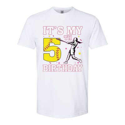 ItS My 5th Birthday Softball Player Girl 5 Years Old Softstyle CVC T-Shirt