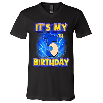 It's My 5th Birthday Hedgehog Birthday Boy 5 Years Old Kids V-Neck T-Shirt
