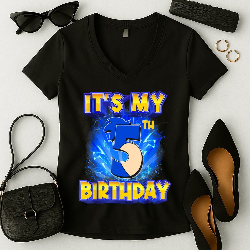 It's My 5th Birthday Hedgehog Birthday Boy 5 Years Old Kids Women's V-Neck T-Shirt