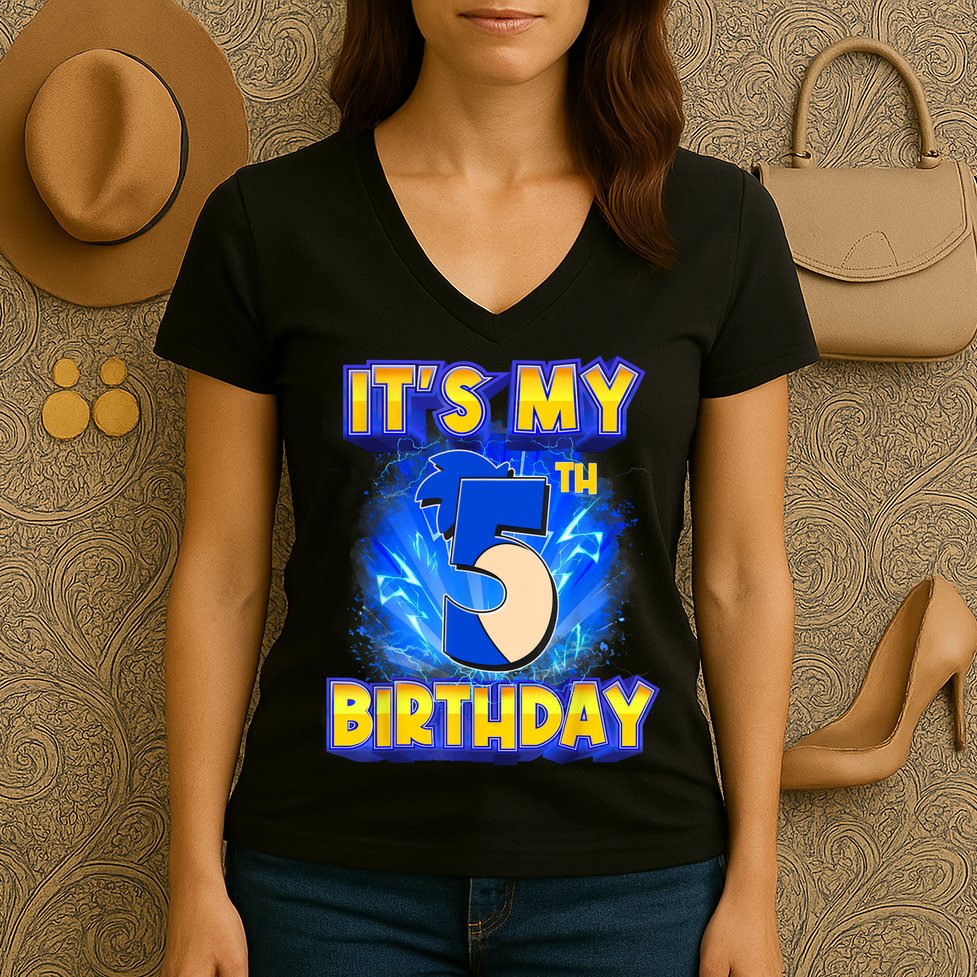 It's My 5th Birthday Hedgehog Birthday Boy 5 Years Old Kids Women's V-Neck T-Shirt