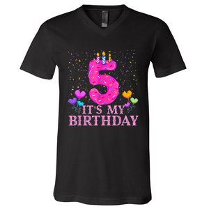 It's My 5th Birthday Sweet donut Happy 5 Year Old V-Neck T-Shirt