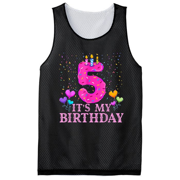 It's My 5th Birthday Sweet donut Happy 5 Year Old Mesh Reversible Basketball Jersey Tank