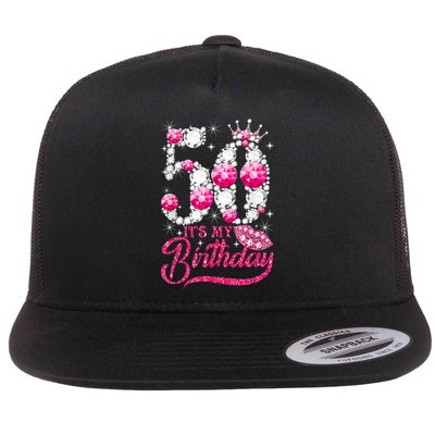 It's My 50th Birthday Queen 50 Years Old Shoes Crown Diamond Flatbill Hat