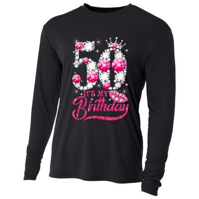 It's My 50th Birthday Queen 50 Years Old Shoes Crown Diamond Cooling Performance Long Sleeve Crew