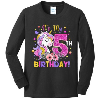 It's My 5th Birthday Unicorns Funny 5 Year Old Gift Kids Long Sleeve Shirt