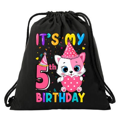 ItS My 5th Birthday Girl Funny Cat Birthday 5 Year Old Drawstring Bag