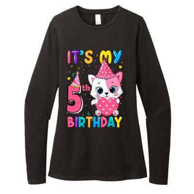 ItS My 5th Birthday Girl Funny Cat Birthday 5 Year Old Womens CVC Long Sleeve Shirt