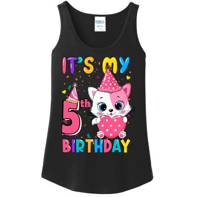 ItS My 5th Birthday Girl Funny Cat Birthday 5 Year Old Ladies Essential Tank