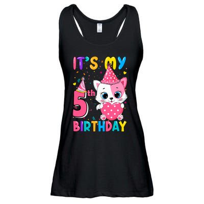 ItS My 5th Birthday Girl Funny Cat Birthday 5 Year Old Ladies Essential Flowy Tank