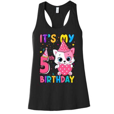 ItS My 5th Birthday Girl Funny Cat Birthday 5 Year Old Women's Racerback Tank