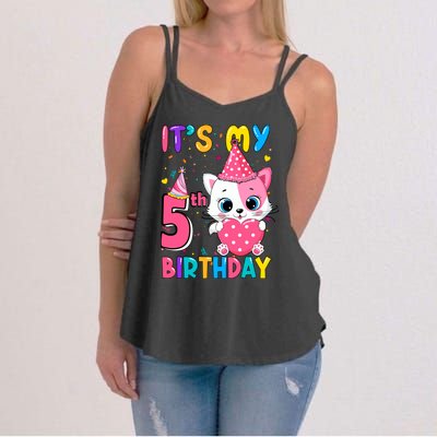 ItS My 5th Birthday Girl Funny Cat Birthday 5 Year Old Women's Strappy Tank