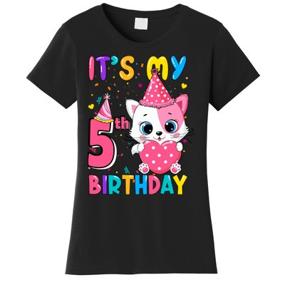 ItS My 5th Birthday Girl Funny Cat Birthday 5 Year Old Women's T-Shirt