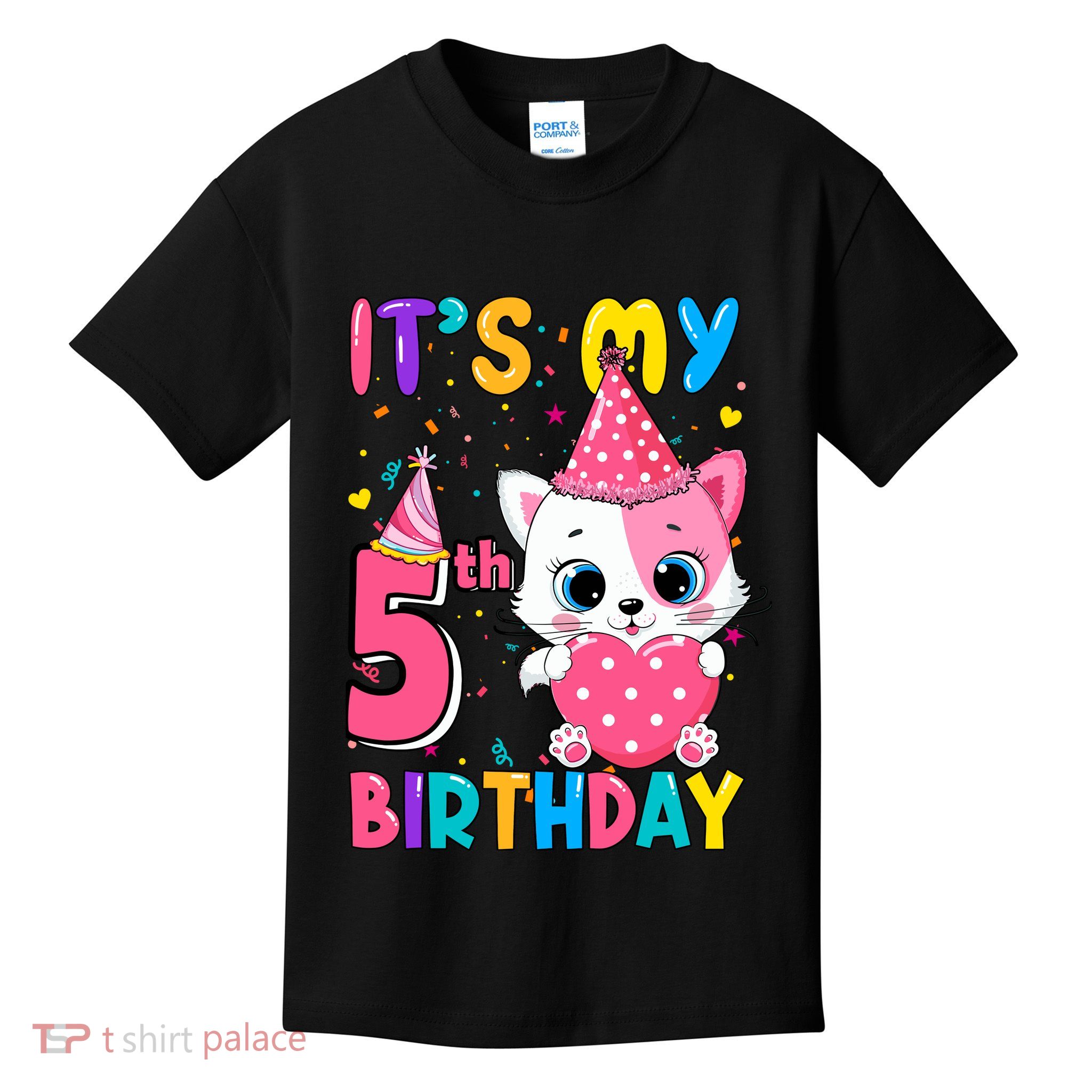 ItS My 5th Birthday Girl Funny Cat Birthday 5 Year Old Kids T-Shirt