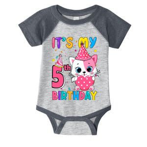 ItS My 5th Birthday Girl Funny Cat Birthday 5 Year Old Infant Baby Jersey Bodysuit