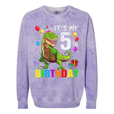 ItS My 5th Birthday Happy 5 Year Trex Colorblast Crewneck Sweatshirt