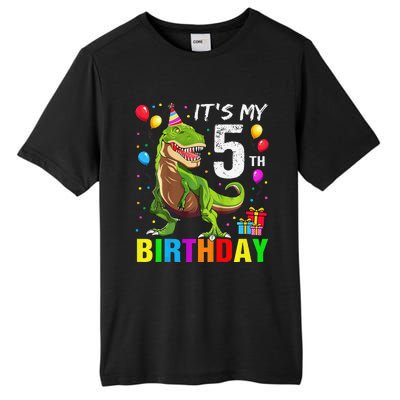 ItS My 5th Birthday Happy 5 Year Trex Tall Fusion ChromaSoft Performance T-Shirt