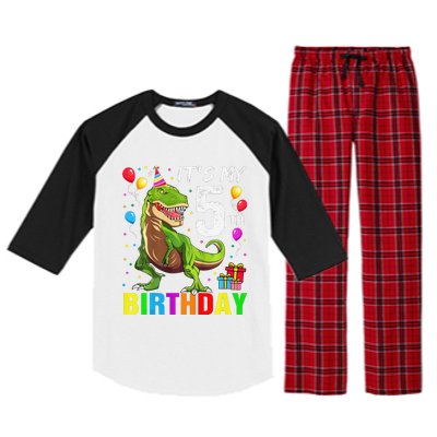 ItS My 5th Birthday Happy 5 Year Trex Raglan Sleeve Pajama Set