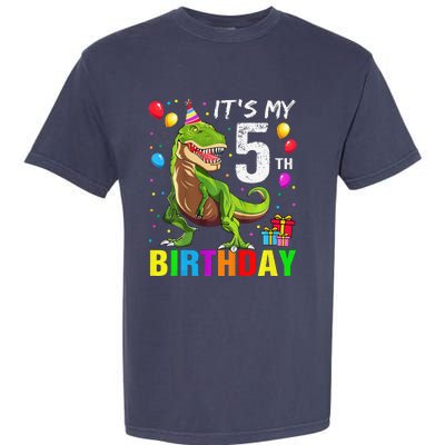 ItS My 5th Birthday Happy 5 Year Trex Garment-Dyed Heavyweight T-Shirt