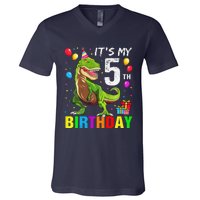 ItS My 5th Birthday Happy 5 Year Trex V-Neck T-Shirt