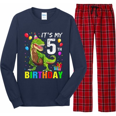 ItS My 5th Birthday Happy 5 Year Trex Long Sleeve Pajama Set