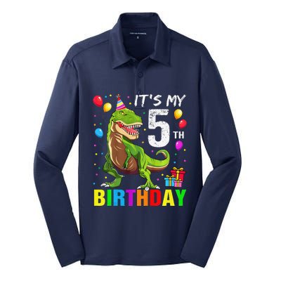 ItS My 5th Birthday Happy 5 Year Trex Silk Touch Performance Long Sleeve Polo