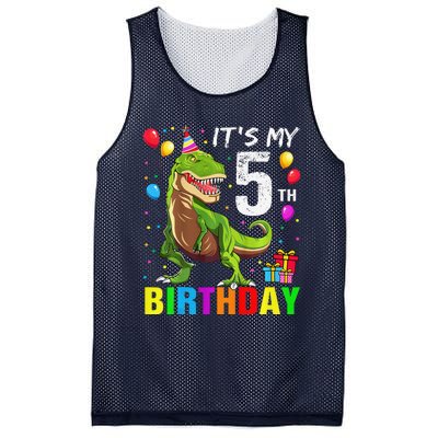 ItS My 5th Birthday Happy 5 Year Trex Mesh Reversible Basketball Jersey Tank