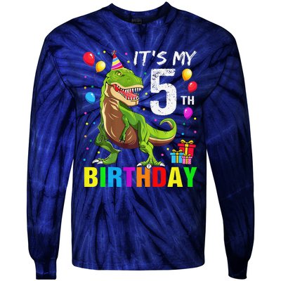 ItS My 5th Birthday Happy 5 Year Trex Tie-Dye Long Sleeve Shirt