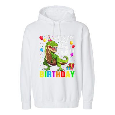 ItS My 5th Birthday Happy 5 Year Trex Garment-Dyed Fleece Hoodie