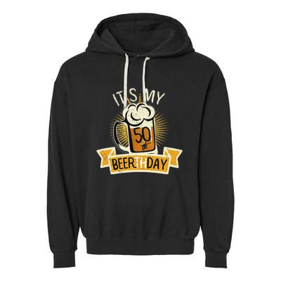 It's my 50th Beerth Day Birthday Beer Candle Garment-Dyed Fleece Hoodie