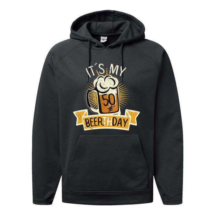 It's my 50th Beerth Day Birthday Beer Candle Performance Fleece Hoodie