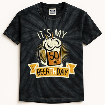 It's my 50th Beerth Day Birthday Beer Candle Kids Tie-Dye T-Shirt