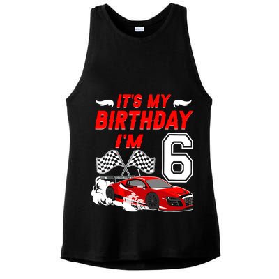 ItS My 6th Birthday Boy Race Car Racing 6 Years Old Ladies PosiCharge Tri-Blend Wicking Tank